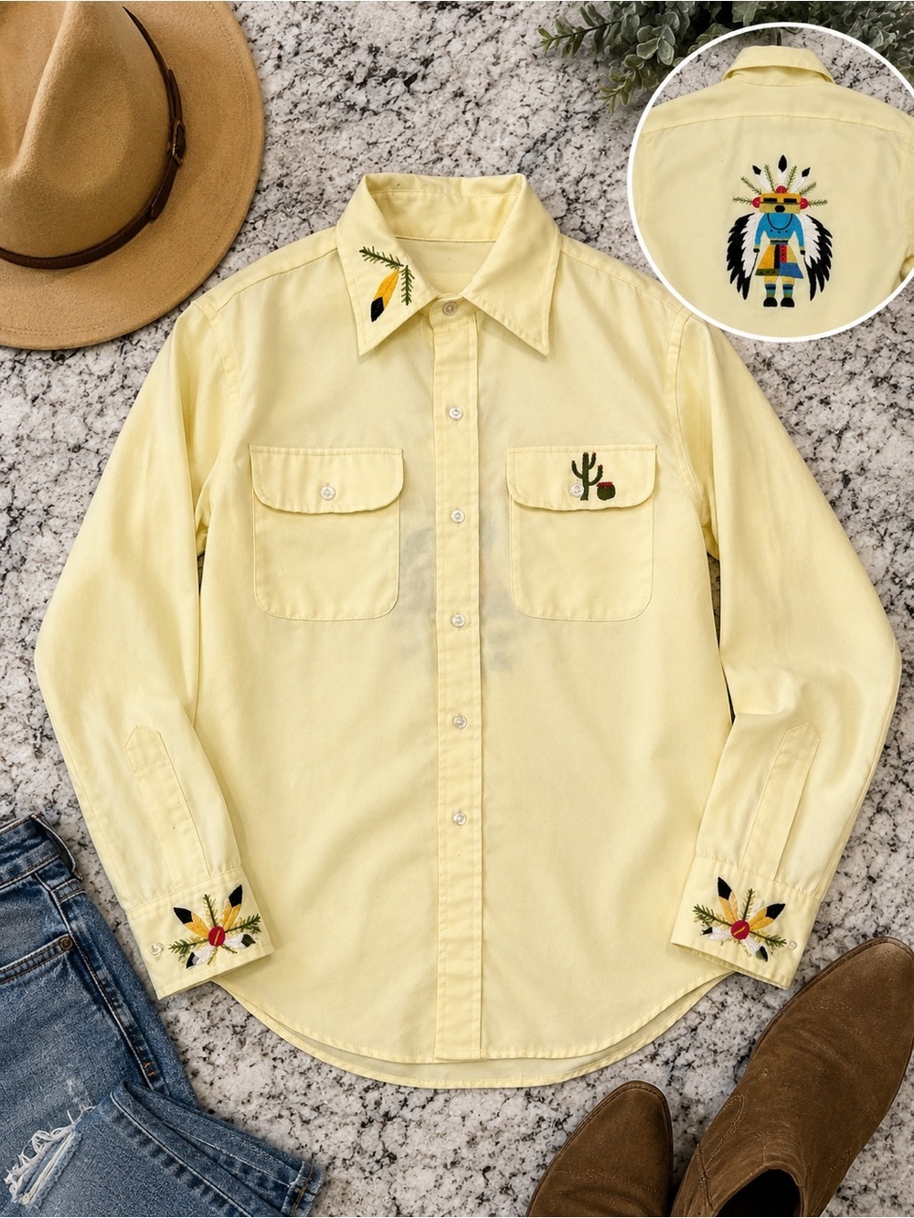 Vintage Southwestern Embroidered Button Down Shirt Boho Western Desert Top